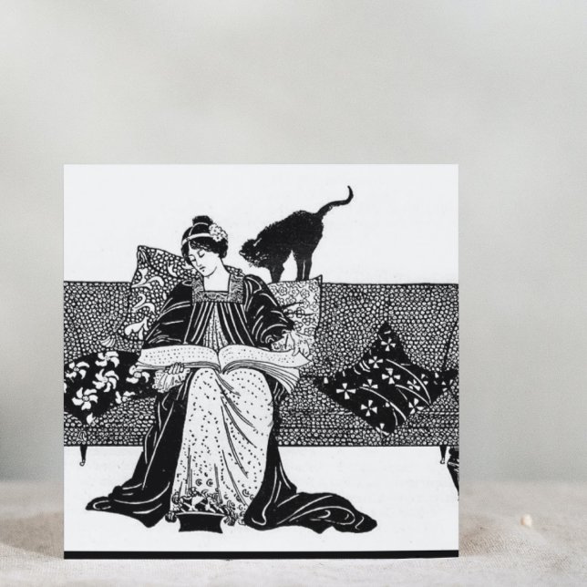Vintage woman reading with cat coaster (Creator Uploaded)