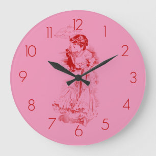 Vintage Woman Red And Pink Large Clock