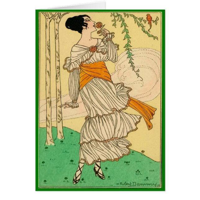 Vintage Woman Smelling Flower (Front)