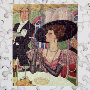 Vintage Woman Smoking Cigarette Drinking Champagne Jigsaw Puzzle