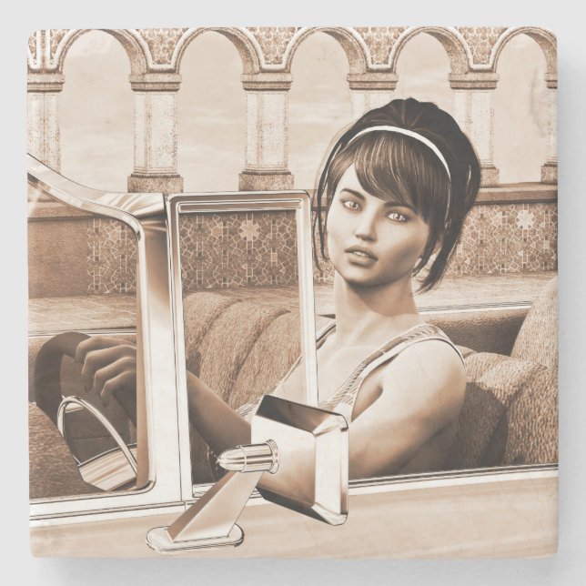 Vintage Woman Stone Coaster (Front)