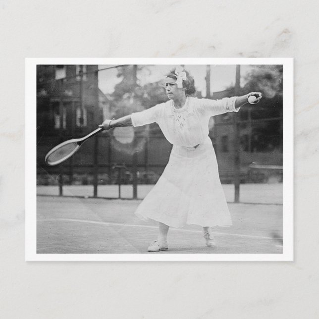 Vintage woman tennis player on court postcard (Front)