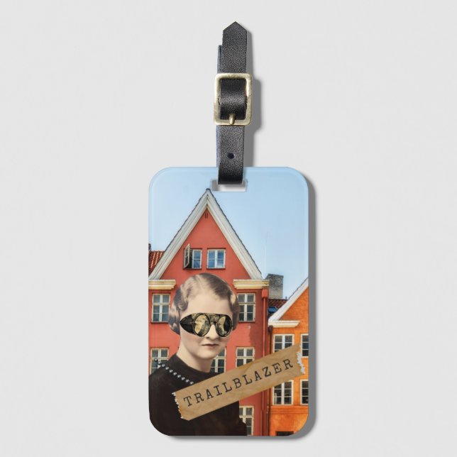 Vintage Woman Trailblazer Kitsch Altered Art  Luggage Tag (Front Vertical)