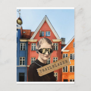 Vintage Woman Trailblazer Kitsch Altered Art Postcard