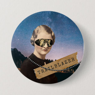 Vintage Woman Trailblazer Night Sky Pop Art   7.5 Cm Round Badge