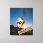 Vintage Woman Trailblazer Night Sky Pop Art   Canvas Print<br><div class="desc">Kitschy collage features tinted 1930s photo cutout of woman with added steampunk goggles,   a string of pearls,  washi tape with "trailblazer" text on starry night sky background</div>