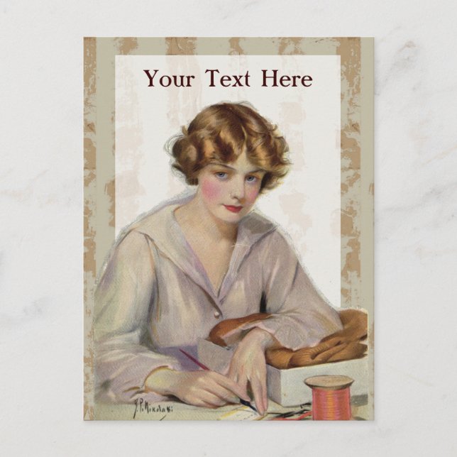 Vintage Woman with a Letter Postcard (Front)