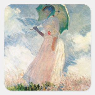 Vintage Woman with a Parasol Facing Left Monet Square Sticker