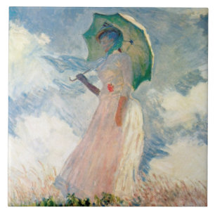 Vintage Woman with a Parasol Facing Left Monet Tile