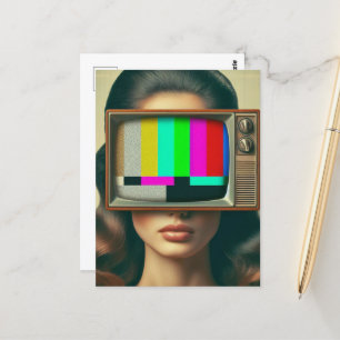 Vintage Woman With a TV on Her Face Postcard
