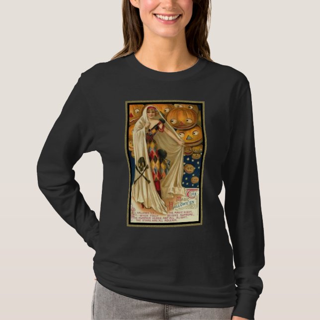 Vintage Woman with Cape Halloween Dark Tees (Front)