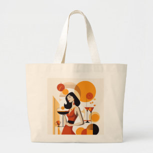Vintage Woman with coctail Large Tote Bag