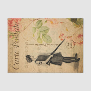Vintage Woman with Gun Floral Flowers French Tissue Paper