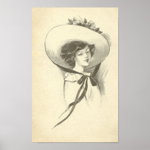 Vintage Woman With Hat Poster