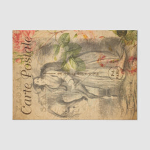 Vintage Woman with her Horse Floral Flowers French Tissue Paper