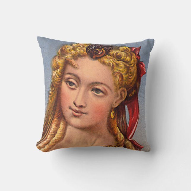 Vintage woman's face portrait 1880s cushion (Front)