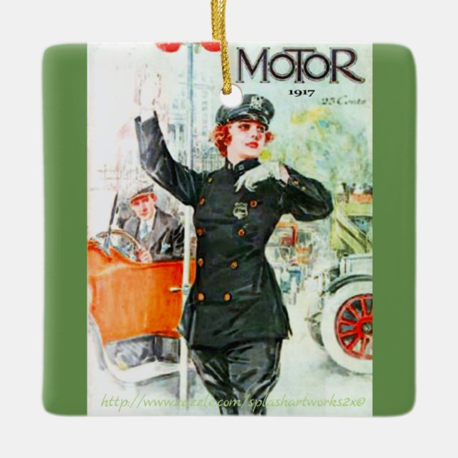 "Vintage women and Wheels" Ceramic Ornament (Front)