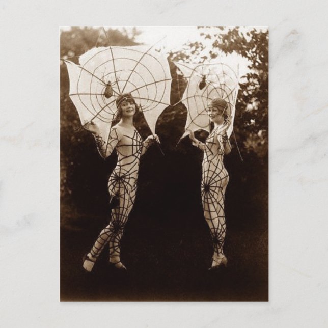 Vintage Women Dressed as Spider Webs Postcard (Front)