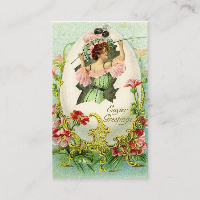 Vintage Women Easter Greeting Business Card (Front)