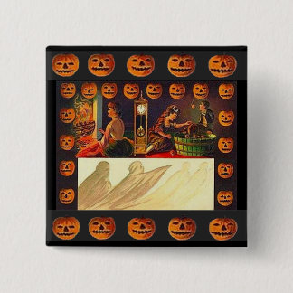 Vintage Women, Ghost and Jack o' Lanterns 15 Cm Square Badge