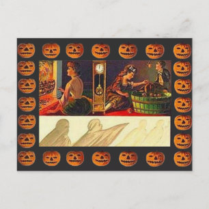 Vintage Women, Ghost and Jack o' Lanterns Postcard