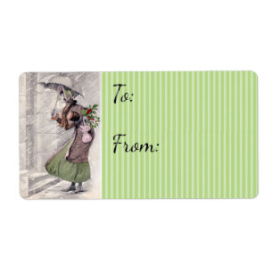 Vintage Women Shopping Christmas Gift Tag Label