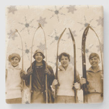 Vintage Women Skiers With Wood Skis Sepia Photo