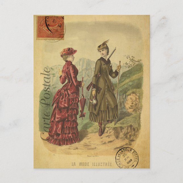 Vintage Women with Fashion Clothes French Postcard (Front)