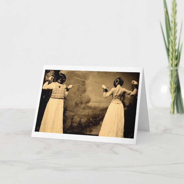 Vintage Women's Fencing Bout! Fencing Note Card (Front)