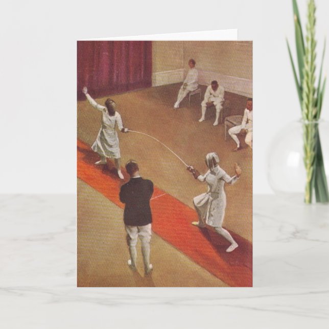 Vintage Women's Foil Fencing Bout Greeting Card (Front)