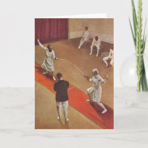 Vintage Women's Foil Fencing Bout Greeting Card