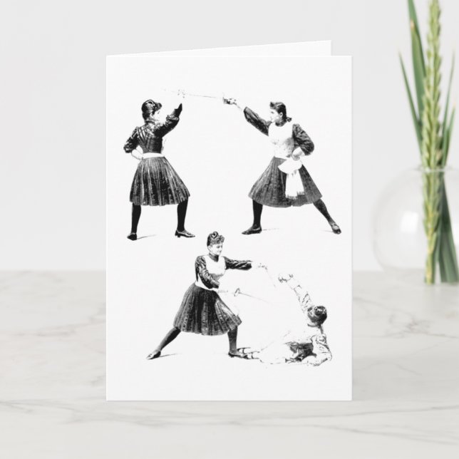 Vintage Women's Foil Fencing Note Card (Front)