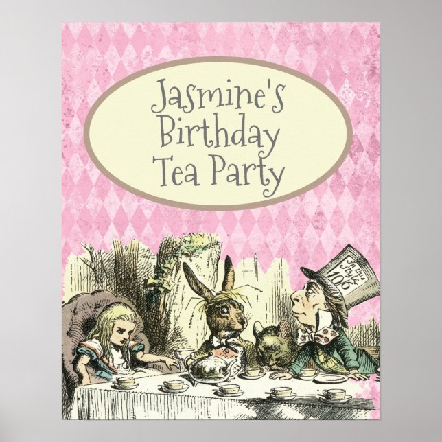 Vintage Wonderland Tea Party Pink  Poster (Front)