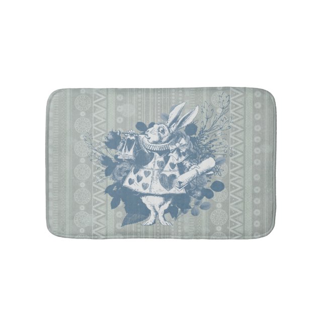 Vintage Wonderland White Rabbit Herald   Bath Mat (Front)