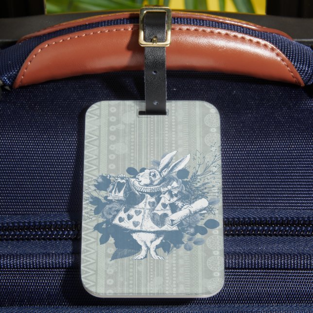Vintage Wonderland White Rabbit Herald  Luggage Tag (Front Insitu 2)