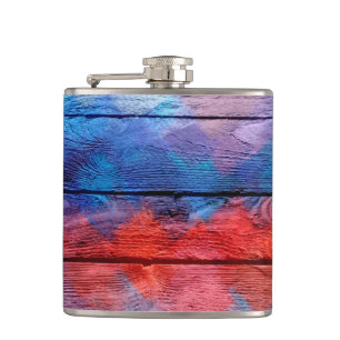 Vintage Wood Abstract Painting #10 Hip Flask