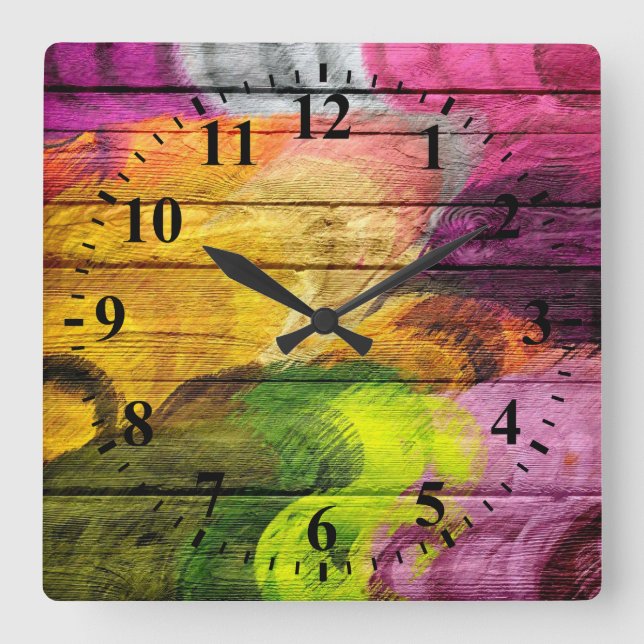 Vintage Wood Abstract Painting #7 Square Wall Clock (Front)