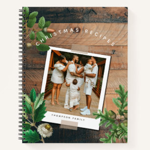 Vintage Wood Acorn Christmas Holiday Photo Recipes Notebook