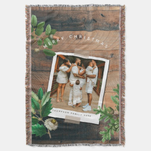 Vintage Wood Acorn Christmas Holiday Photo Throw Blanket