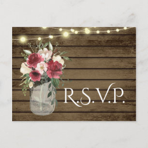 Vintage Wood and Lights Jar Burgundy Floral RSVP P Postcard