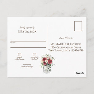 Vintage Wood and Lights Jar Burgundy Floral RSVP Postcard