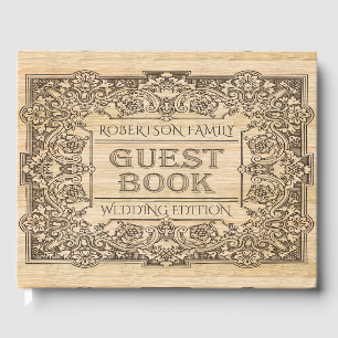Vintage Wood Burnt Engraved Look Guest Book