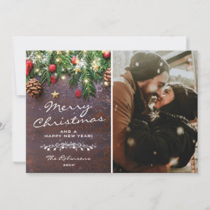Vintage Wood Christmas Photo Holiday Card