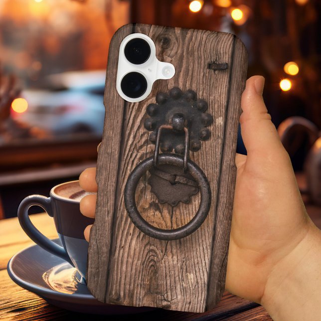 Vintage Wood Door with Knocker Phone Case (Phone case featuring a vintage wood door with knocker.)