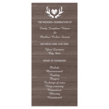 Vintage wood grain deer antler wedding program
