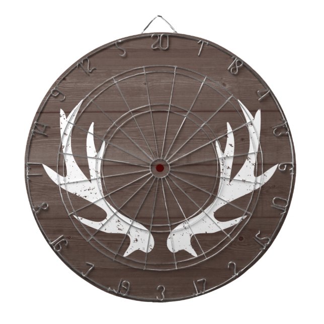 Vintage wood grain deer antlers hunting dartboard (Front)