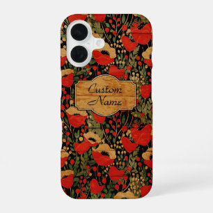 Vintage Wood Grain Poppy Floral iPhone 16 Case