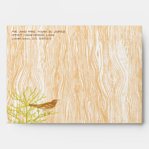 Vintage Wood Grain Tree Bird Damask Envelope