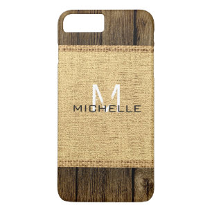 Vintage Wood Look Burlap Rustic Monogram Case-Mate iPhone Case