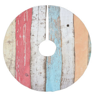 Vintage Wood: Multicolored Cracked Texture. Brushed Polyester Tree Skirt